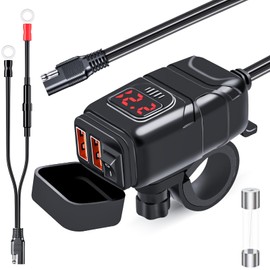 Motorcycle Phone Charger,Dual USB 6.8A Quick Charge 3.0 Motorcycle Handlebar Charger with Voltmeter & ON/Off Switch, Waterproof SAE to USB Adapter for Phone, Tablet, GPS (Red)