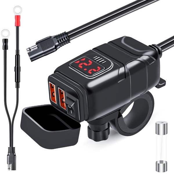 Motorcycle Phone Charger,Dual USB 6.8A Quick Charge 3.0 Motorcycle Handlebar