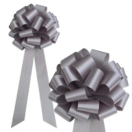 Big Decorative Silver Ribbon Pull Bows with Long Tails - 9" Wide, Set of 6, Christmas, Wedding Decor, Anniversary, Reception School Dance, Birthday, Shower