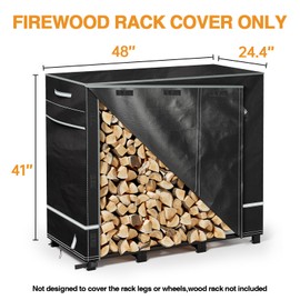GREENER Firewood Rack Cover 4FT- 600D Heavy Duty Wood Waterproof Weather Resistant Peotection Cover with PVC Coating Wood Rack Cover for Indoor Log
