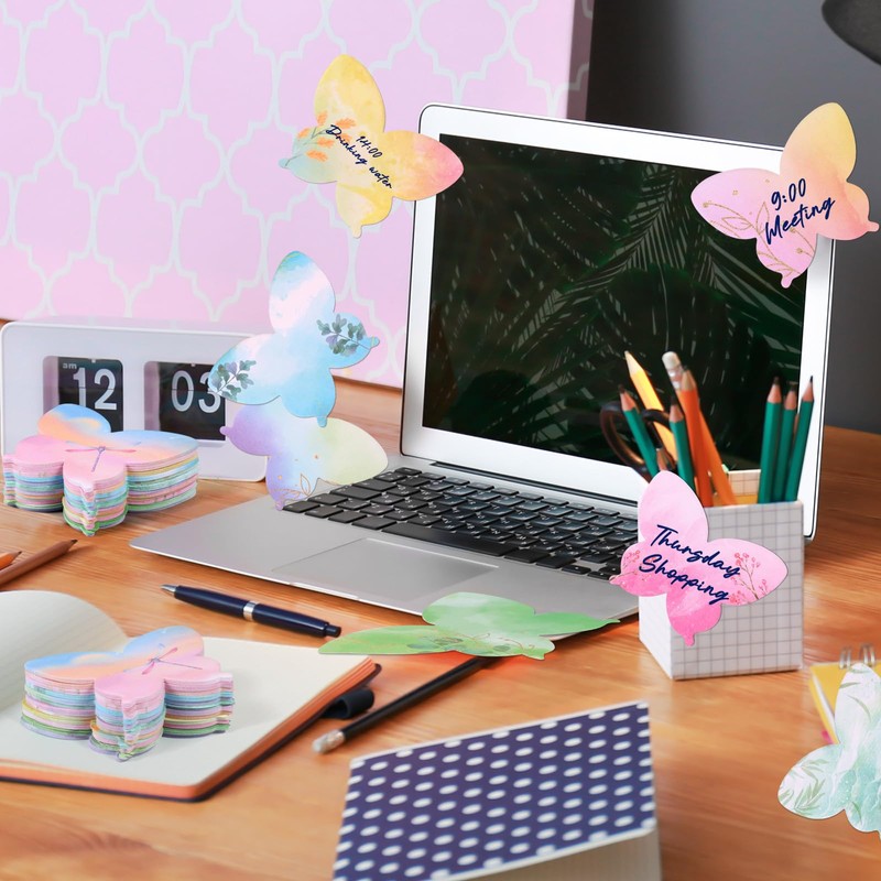 JSRQT 12Pcs Watercolor Butterfly Shaped Sticky Notes, Post Self Stick