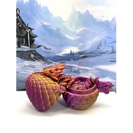 3D Printed Baby Dragon with Dragon Egg, Articulated Clover, Crystal, Easter, Gemstone, Orchid, Rose, Sushi, Woodland Baby Dragon, Fidget Toy for Autism ADHD BD001 (Gemstone Dragon, RED Purple Gold)