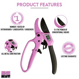 EZ Kut Heavy Duty Pruners Ratchet Hand Pruner with Ratcheting Action - Great Garden Hand Tool Clippers - Gardening pruners, arthritis tools. Ratcheting Anvil Hand Pruner. Pruning Shears Heavy Duty Since 1988