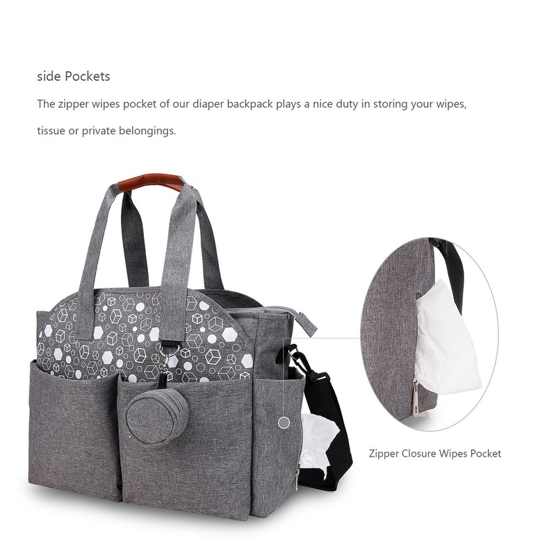 Diaper Bag Large Size Multi Pockets Gray Portable Diaper Tote