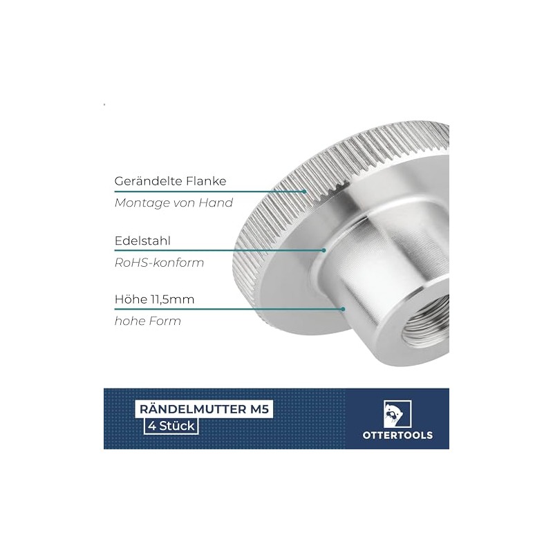 Ottertools - High Knurled Nut DIN 466 | Thread: M5