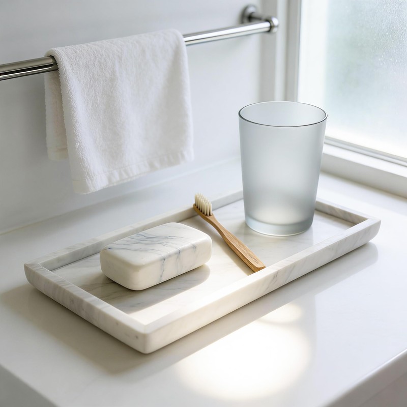 N NANSHOP Natural Marble Vanity Bathroom Tray, 12 x 6