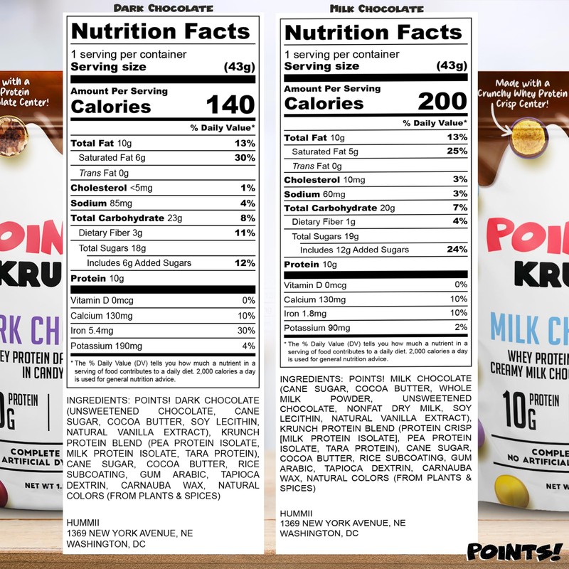POINTS! KRUNCH Milk + Dark Chocolate High Protein Snack, 10g