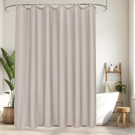 EurCross Shower Curtain 180 x 180 cm Sand Textile Fabric Bath Curtain with 12 Rings