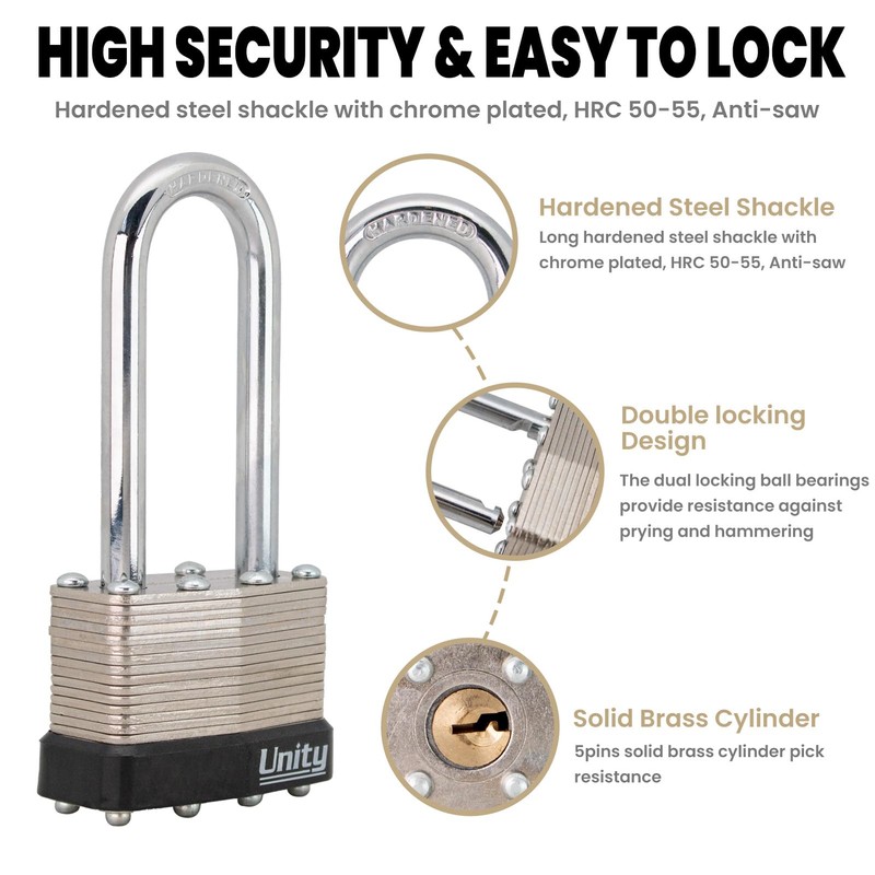 Same keyed Laminated Steel Padlock 1-3/4"(45mm) Long Shackle, High Security,