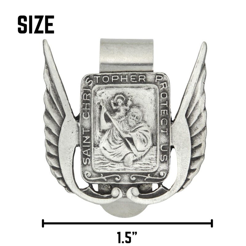 St. Christopher Visor Clip with Wings, Religious Patron Saint Medal