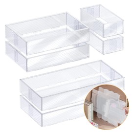 Amazer 6 Pcs Drawer Organizers Set, Sturdy Plastic Desk Drawers Organizer and Storage, 3 Sizes Makeup Drawer Organizer for Bathroom, Versatile Drawer Dividers Trays for Office Kitchen, Tools