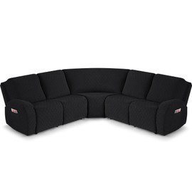 VANSOFY Extra Large Reclining Sectional Couch Covers, Washable 5-Piece Sofa Covers for L Shape Sectional Sofa Corner Seater, Thick, Soft Sofa Slipcovers (5 Seat Recliner Cover，Black)