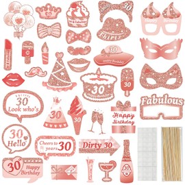 AIYONG 30 Geburtstag Foto Requisiten, 35 Stücke Photo Booth Props Dekoration Accessoires, 30.Geburtstag Deko fur Frauen, Party Deko 30. Geburtstag, 30. Geburtstag Lustige Selfie Requisiten