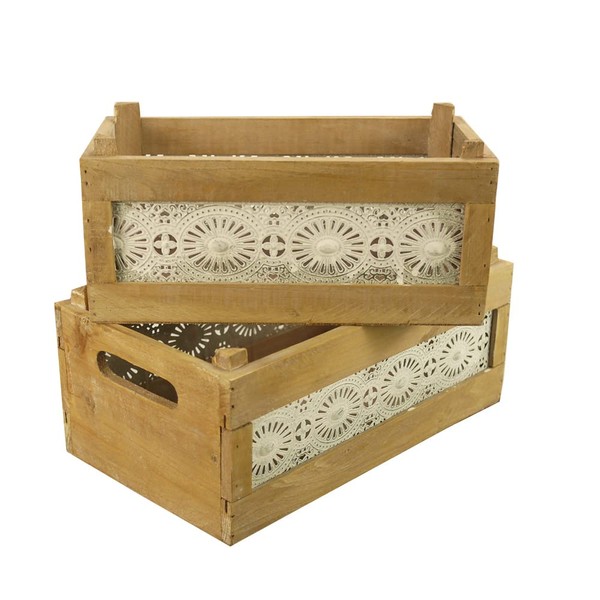 Admired By Nature Wood Nesting Crates with Decorative Lace Panels