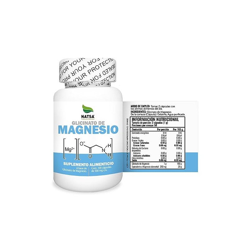 Glicinato de Magnesio 100 cápsulas, calidad Premium