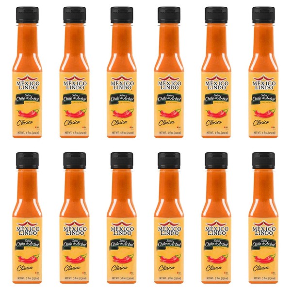 Mexico Lindo Chile de Arbol Hot Sauce Ingredients | 12,190 Scoville Level | Classic Flavor | 5 Fl Oz Bottles (Pack of 12)