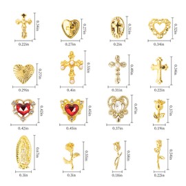 Pack of 128 Nail Charms Gold, Cross, Rose, Hearts, Virgin Mary Charms Nails, 3D Nail Charms Y2K, Nail Art Decoration (128)
