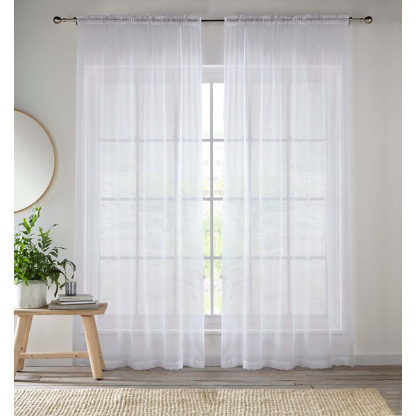 Enhanced Living White Plain Woven Voile Slot Top Curtain Panel