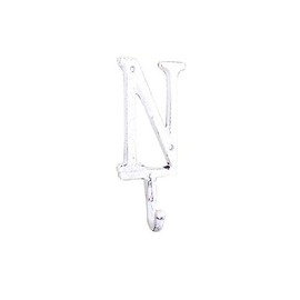 Hampton Nautical Whitewashed Cast Iron Letter N Alphabet Wall Hook 6" - Door Decor - Decorative
