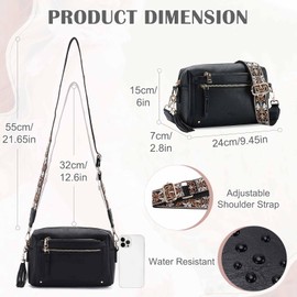 Kasqo Crossbody Bags for Women,Stylish Vegan Leather Cross Body Tassel Purse Medium Shoulder Handbags with Wide Guitar Strap Black