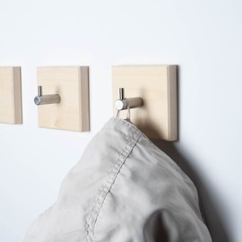 WOODS Square Wooden Coat Hooks, Handmade in Bavaria, Individually or as a Coat Rail, Towel Rail (3 Pieces, Maple, Stainless Steel Hooks)