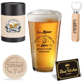 ZXAZXA Vintage Beer Drinking Glass Retirement Gift for Women Men 2025 Coworker Leaving Gifts Happy Retired Gift Farewell Goodbye Present for Women Men Father's Day