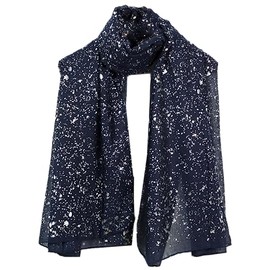 World of Shawls Evening Wrap Stole Shawl For Wedding, Bridesmaid, Parties, Prom Scarf (Silver Sparkle Navy Blue)