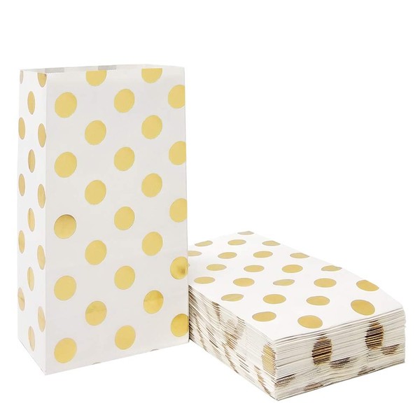 ADIDO EVA Gold Polka Dot Paper Bags Small Paper Party Treat Bags for Party Favors (25 PCS 5.1 x 3.1 x 9.4 in)