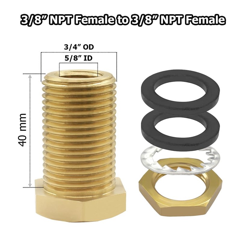 Hooshing 2PCS Brass Bulkhead Fittings 3/8” NPT Female Coupling and