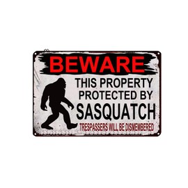 Sasquatch Sign, Sasquatch Protected Area, Funny Rusty Metal Sign, Bigfoot Sign, Sasquatch Warning Sign, No Trespassing Outdoor Farm House Garage Wall Decor Tin Sign 12 X 8 Inch