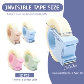 12 Pack Invisible Tape with Mini Dispenser Set 1/2 Inch Magic Tape Writable Transparent Tape Portable Repairing for Office School Home (12)