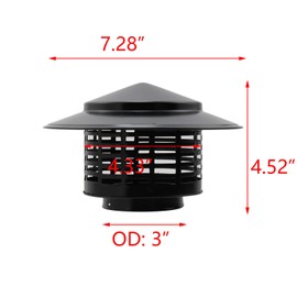 T Tulead Round Chimney Cap with Cone Top, 75mm/2.95" Stainless Steel Cover Black Exhaust Cap with Screws