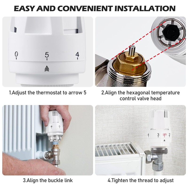 Thermostatic Head Radiator Valve, Radiator Thermostat, Thermostat Heater for Thread