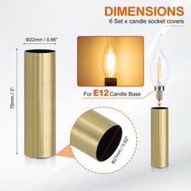 PATIKIL 3" Tall Candle Covers Sleeves, 6Pcs Metal E12 Chandelier Socket Sleeves with Insulation Heat Shrinkable Flame Retardant Tube Bulb Light Base Holder for Lamps, Bronze