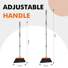 NACENA Heavy Duty Broom, 55 Inch Long Handle Outdoor Large Angle Brooms, Commercial Broom for Sweeping Indoor, for Home Garage Kitchen Office Courtyard Lobby Patio Lawn Concrete, 4 Pack (Grey&Orange)