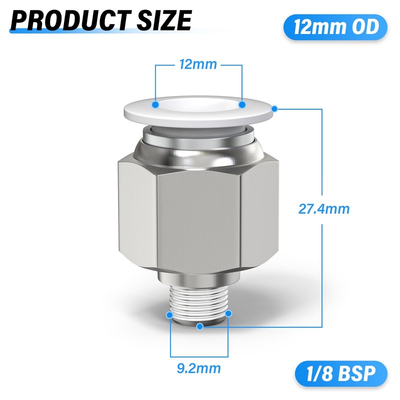TAILONZ PNEUMATIC White Straight Male Thread 12mm OD x 1/8
