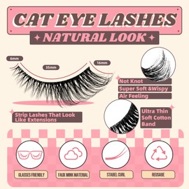 Natural Cat Eye Lashes Wispy False Eyelashes Thin Cotton Band Soft Mink Lashes Natural Eye Lashes Pack 10 Pairs by FADVAN-BY003
