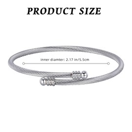 LEGENTLISUR Dainty Twist Rope Cable Bracelets Stainless Steel Open Cuff Bracelet with Oval Beaded Adjustable Bracelet Minimalist Jewelry Gifts for Women(Stainless Steel Color)