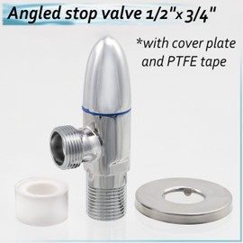 AERZETIX - C74937 - Shut-off valve "luxury" 1/2 inch x 3/4 inch + rosette and PTFE seal - made of brass and nickel-plated coating - water valve connection bathroom kitchen sinks