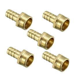 sourcing map Brass Barb Hose Fitting Connector Adapter 12mm Barbed x G1/2 Male Pipe 5pcs