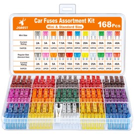JOREST 168pcs Car Fuse Kit, 114pcs Mini Flat Fuse + 54pcs Flat Fuse + 1pcs Fuse Clip for Car/Truck/Motorcycle(2A 3A 5A 7.5A 10A 15A 20A 25A 30A 35A 40A)