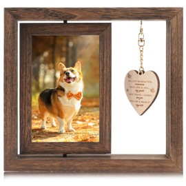Chstarina Memorial Picture Frame, Rotating Photo Frame, Wooden Picture Frame with Heart, 15 x 10 cm, Memory Picture Frame, Dog, Rotating Picture Frame for Dog, Cat, Office and Home Decoration