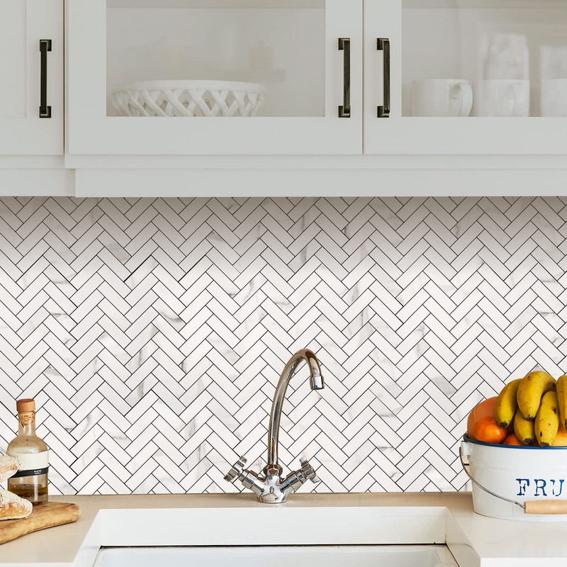 STICKGOO 10 Sheets Herringbone Peel and Stick Backsplash, Stick on
