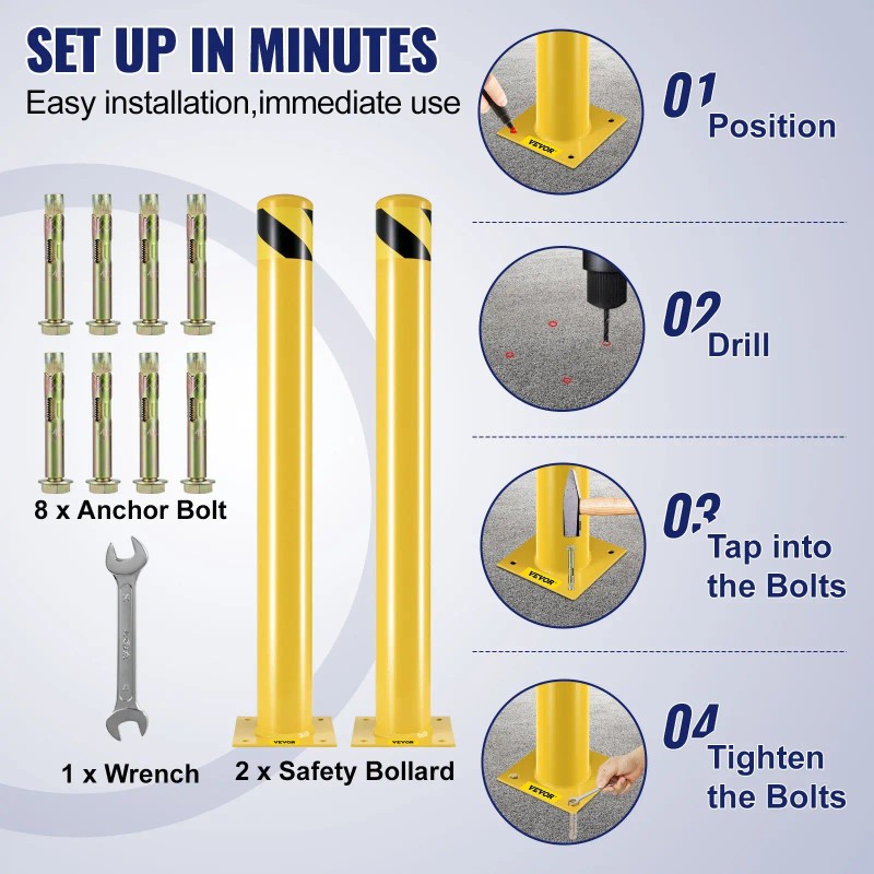 42-Inch Height Safety Bollard 4.5-Inch Diameter Yellow Steel Pipe 8