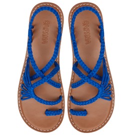 Capana Sandalias de cuerda para mujer – Sandalias tejidas a mano para mujer, sandalias bohemias, sandalias para caminar, sandalias de playa para mujer, sandalias de paja, sandalias de tirantes, sandalias de agua para mujer – Comuna (última versión), Azul