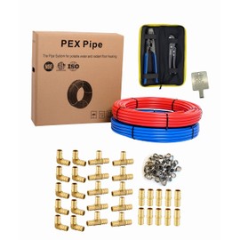 EFIELD 2 Rolls x 100 ft (200 Ft) 3/4 Inch Pex-b Pipe/Tubing, 30 Pcs 3/4-inch Barb Crimp Brass Fittings, Crimper Tool, 100 Pcs Cinch Clamps, Pipe Cutter