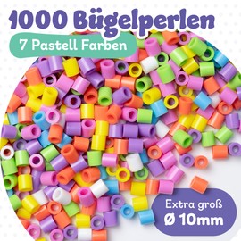 molinoRC Large Ironing Beads 10 mm (Pack of 1000) - with 30+ Bonus Templates - XL Ironing Beads in 7 Pastel Colours - Large Beads from 3 Years - Made of High-Quality Plastic for Easy Ironing & Crafts