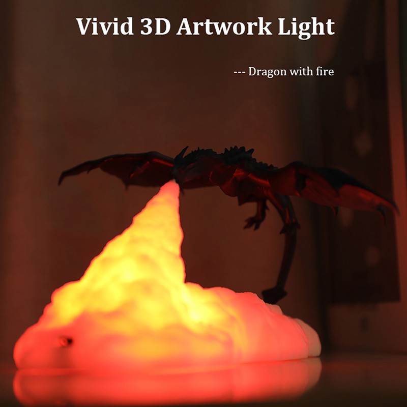 3D Printing Ice Dragon Fire Lamp Warm Night Light USB