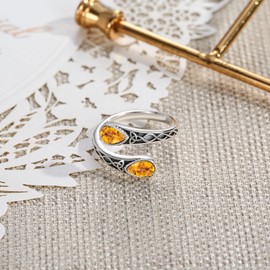 925 Sterling Silver Rings for Women, Moss Agate, Turquoise, Moonstone, Amber, Malachite Rings, Gift for Christmas, Mother's Day, Valentine's Day, Sterling Silver, Amber