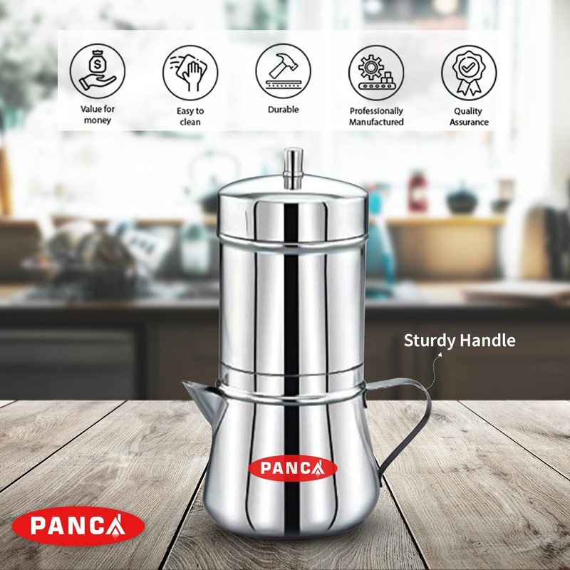 PANCA Stainless Steel Premium Filter Coffee Maker With Handle, Mocha